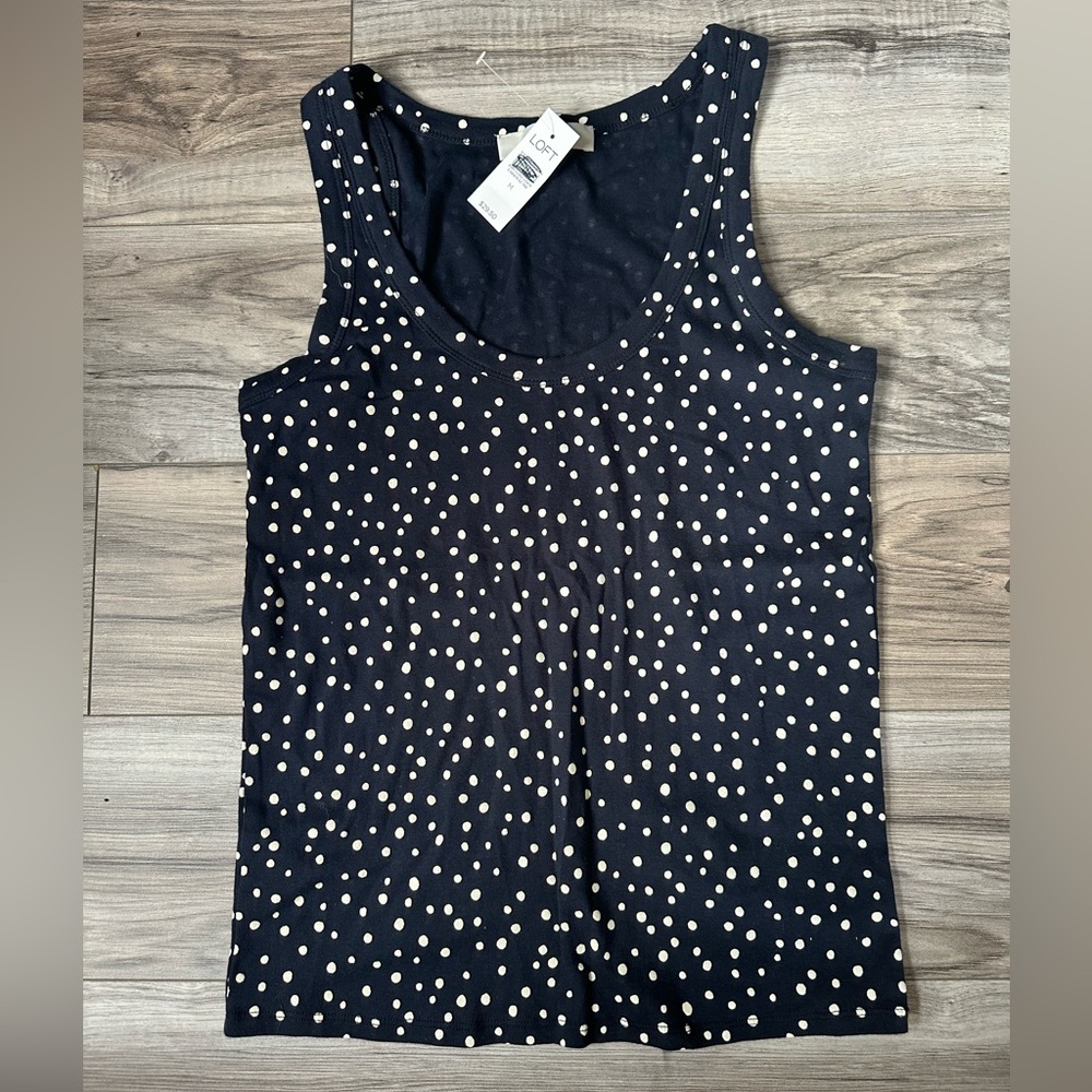 NWT Loft Women’s Navy and White Polka Dotted Scoop Neck Everyday Tank Top Size M